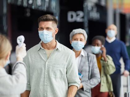 People queuing to be tested during pandemic